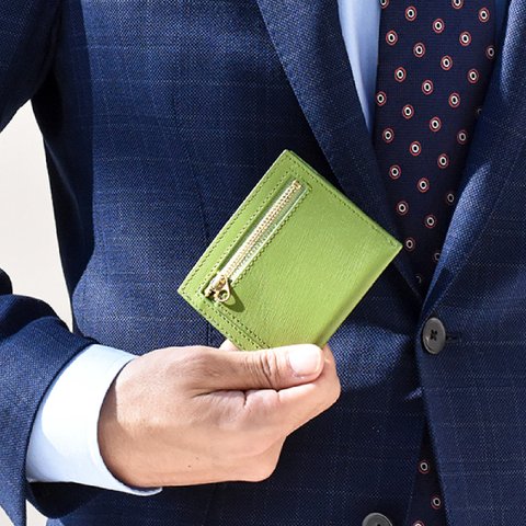 フラグメントケース ミニウォレット ミニ財布 財布 コンパクト 本革 薄い 薄型 小さい 防水 手のひらサイズ グリーン HAW019