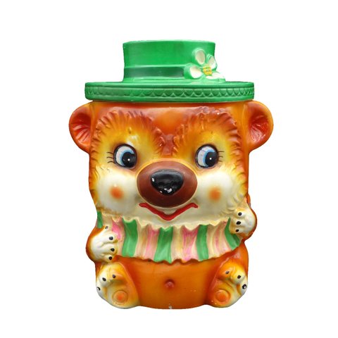 60s Vintage ceramic lidded bear cub cookie jar