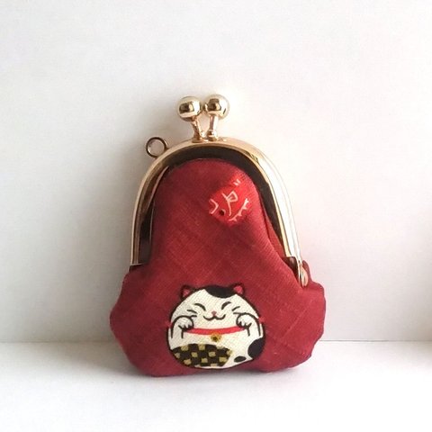 小さいがま口：豆姫：ちっちゃいがま口：littlie purse 383：かわいいがまぐち：小さな財布：猫,cat,真ん丸ネコ
