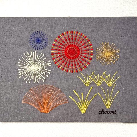 刺繍アート　ファブリックボード　花火大会