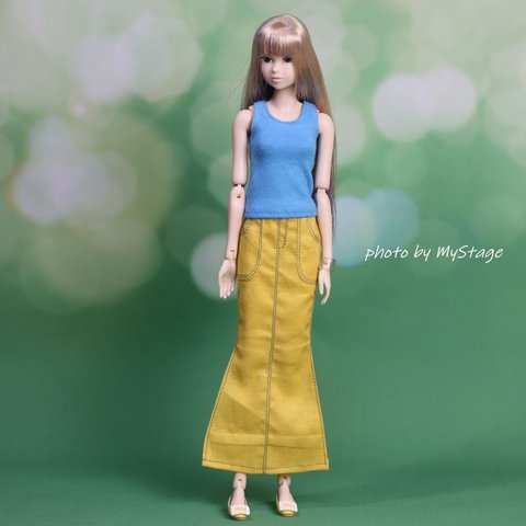 msdr-24-178  黄色いロング丈 タイトスカートとブルータンクトップ（momoko/ジェニー/MISAKIなど1/6人形用）