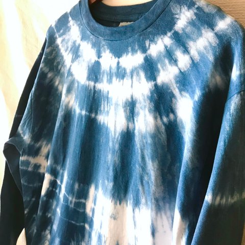 藍染めの長袖Tシャツ【送料無料】