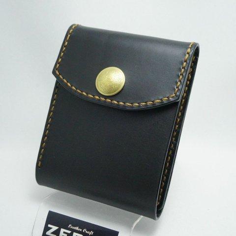 本革　イタリアンレザー　財布　二つ折りウォレット/コンパクトタイプ　ブラック
