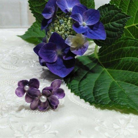 Sale! 紫陽花 ブリザーブドフラワー イヤーカフ