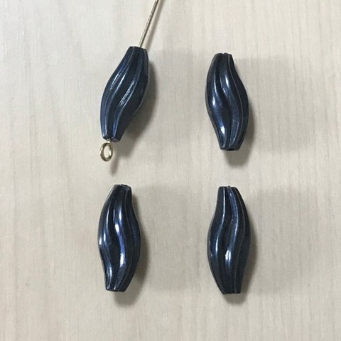 VINTAGE METALIC DARK BLUE WAVE TUBE BEADS