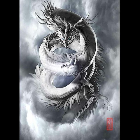 龍の絵「雲龍８・白龍」自作A4　竜の絵
