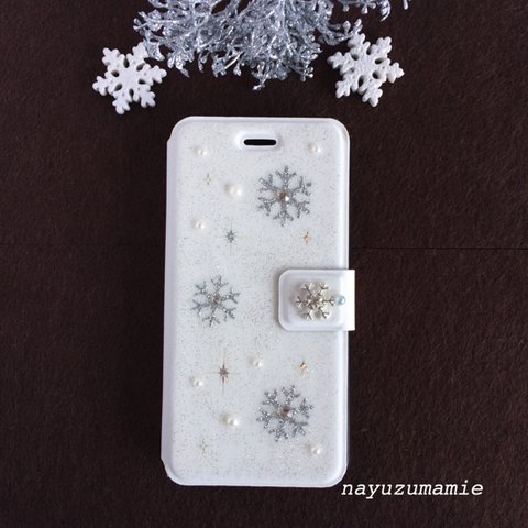 値下げ＊雪結晶レジン＊iPhone6,6s手帳型ケース【22】