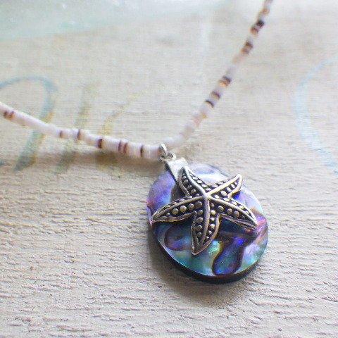 Starfish on Paua Shell seashell necklace sv925