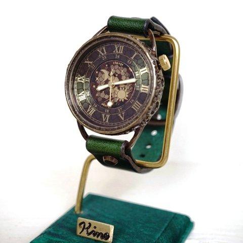 チェンジワールド ローマ　真鍮 　グリーン Ｌサイズ　手作り腕時計