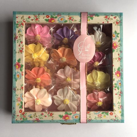 花のアイシングクッキー「フルールシュクレ・ボン」／木箱L＜花柄ブルーライン＞