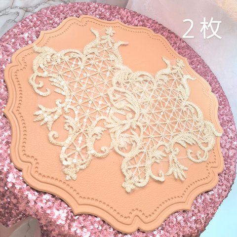 【2枚】刺繡モチーフスパンコールきらきら