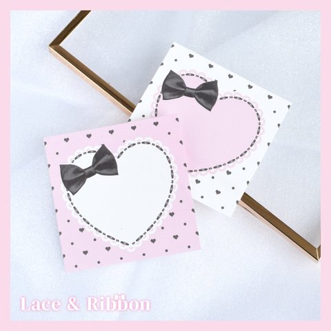 【Heart & RIbbon-pink-】スクエアメモセット