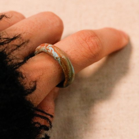 marble ring #05120103【陶器リング　やきもの　指輪　陶器アクセサリー　陶器ジュエリー　練り込み　セラミック　セラミックリング　マーブル　金属アレルギー　金アレ対応】