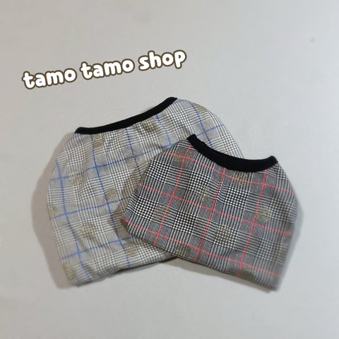 送料無料♡グレー＆レッドチェック柄 ラメドット タンクトップ XXS〜 犬服 ドッグウェア