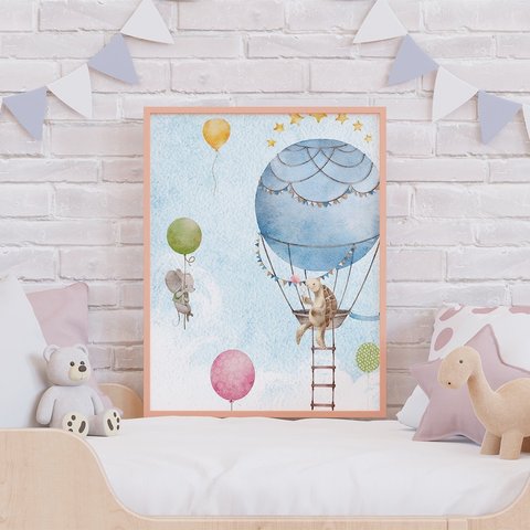 ポスター　風船と亀とネズミ　 / i0708 /  カラフルな風船　ライオン、うさぎなど子供部屋にも　インテリアポスター