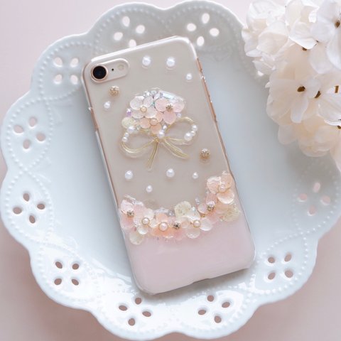 小さな紫陽花ブーケ❁.*･ﾟドライフラワーiPhoneケース  パウダーピンク【※iPhone専用ページ】