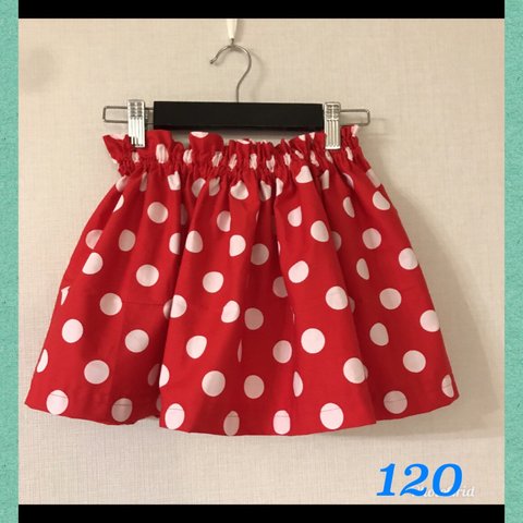 赤水玉ギャザースカート＊120サイズ