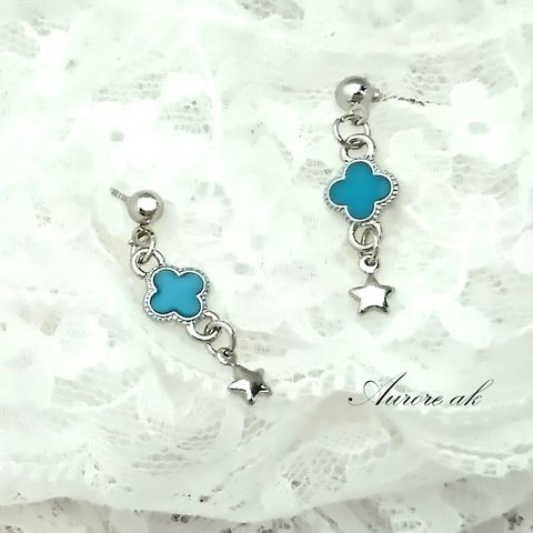 flower pierced earrings　スタッドピアス　フラワー　星　シルバー　シンプル　小さめ　小ぶり　スター　夜空　かわいい　大人かわいい　ブルー　青　花　スタッド