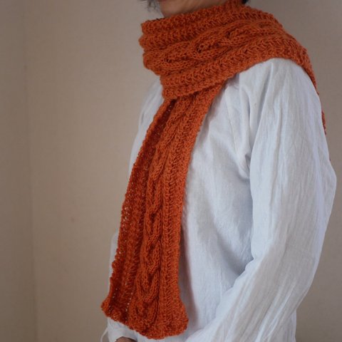 手編み 模様編み マフラー(マリーゴールドオレンジ)