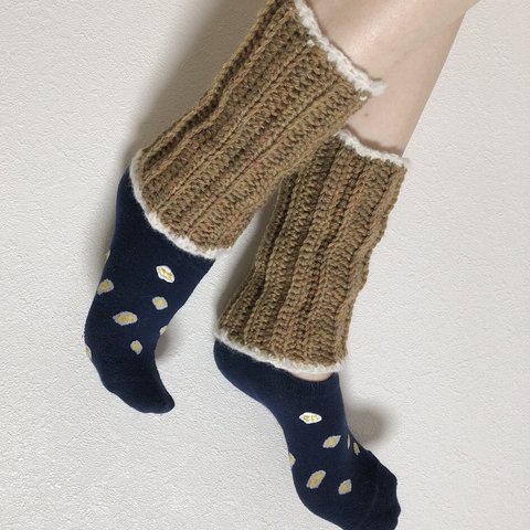 手編み　足首レッグウォーマー　足首用のショートウォーマー締め付けない暖かさ♫冷え性に　足首ウォーマー　冷え対策　可愛い冷え対策　ぬくぬく