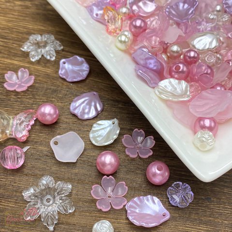 桜 カラー ピンク パープル ビーズ 花びら ペタル ミックス 約100g beads1052