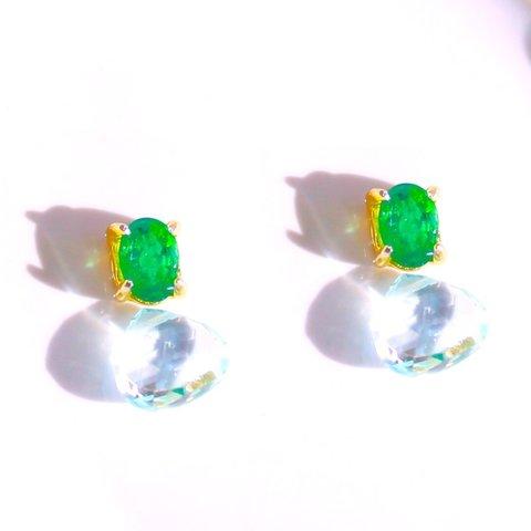 - spring - Emerald & Aquamarine Earrings/Pierce/Ear-cuff