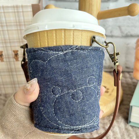 様々なサイズのカップが入ります！コーヒーカップスリーブ  ドリンクカップホルダ【デニム】