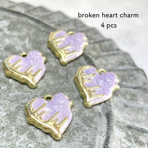 4pcs★charm・broken heart  lavender（アイアンチャーム）