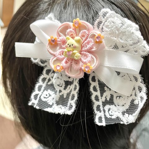 つまみ細工のうさぎレースリボンヘアピン☆値下げしました☆