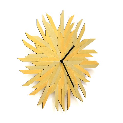 木製の壁時計Haystack(乾草の山) ゴールド - 41cm手作りのゴールデンウォールクロック