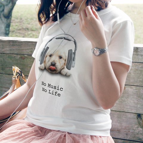 送料無料☆【ドライTシャツ】ゴールデンレトリバーの子犬だってNo Music No Life