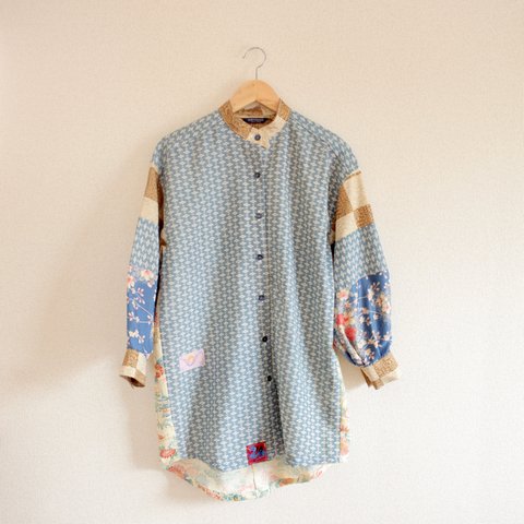 水色キモノのoversizeオシャレシャツ(no.261)