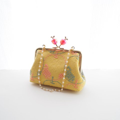 〔ハンドメイド〕ミナペルホネン　りんごがま口　mela mint&yellow