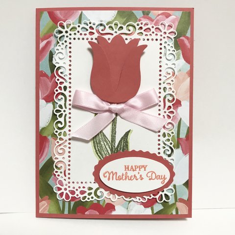母の日・誕生日・結婚祝カード「 TIMELESS TULIP 」 オプションにてメッセージ変更可    チューリップ   スタンピンアップ　　 ローズ