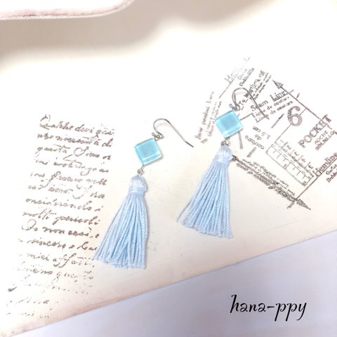 glass tile tassel ピアスorイヤリングor樹脂ピアス