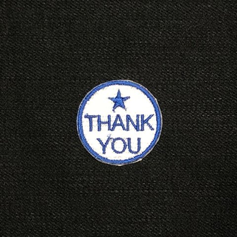 ★刺繍シール／ワッペン★THANK YOUシール　ブルー色　約35mm　2枚入り