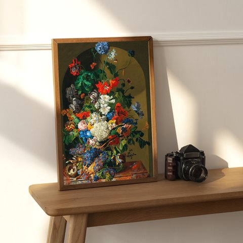 【NO.225】花々と葡萄の絵画フラワーアートポスター☆植物ボタニカルイラスト☆ヴィンテージレトロ★上品優雅ナチュラルインテリア★ハガキ2L判A4A3A2A1