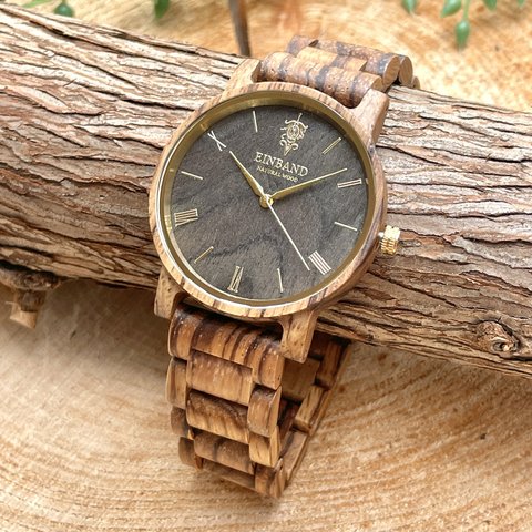 EINBAND Reise ZebraWood & Gold 40mm 木製腕時計 ウッドウォッチ