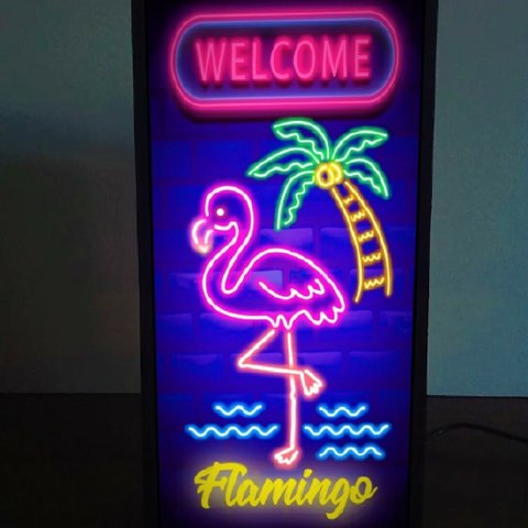 トロピカル フラミンゴ ビーチ 夏 海 ハワイ 南国 ヤシの木 サイン ミニチュア 看板 置物 雑貨 LEDライトBOX