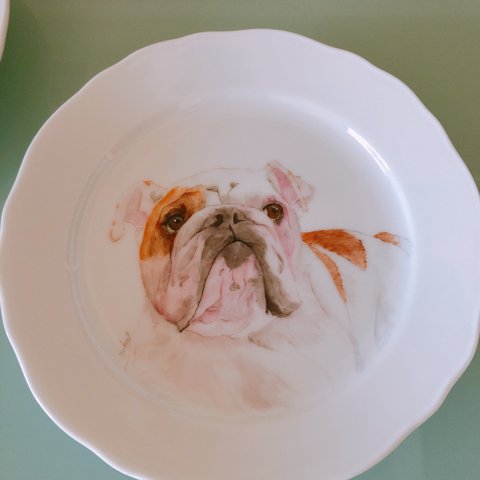 愛犬ポートレート　ペット　肖像画　絵皿(縁あり）