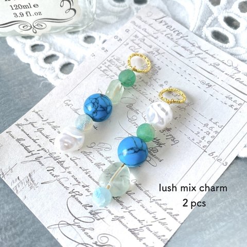 2pcs★charm・lush mix swing（天然石ミックスチャーム）