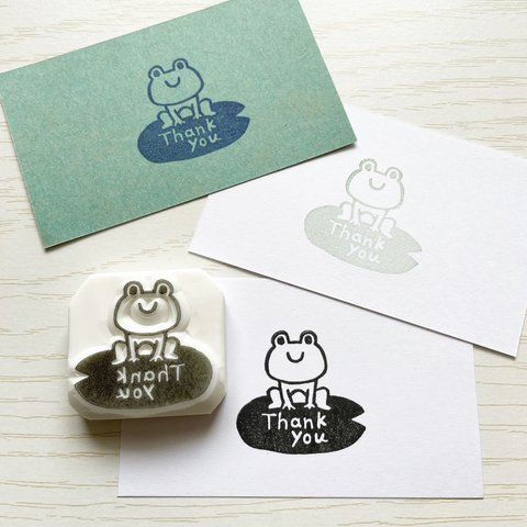 かえるの「thank you」の消しゴムはんこ