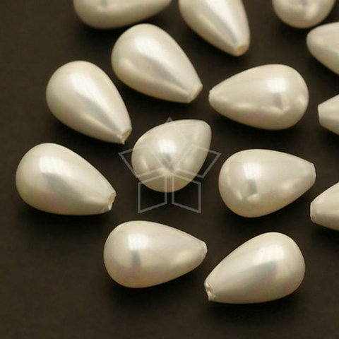 【2個入り】片穴ドロップパールシェル、涙型、ホワイトパール、真珠、9㎜、ホワイト/PL-033-SP