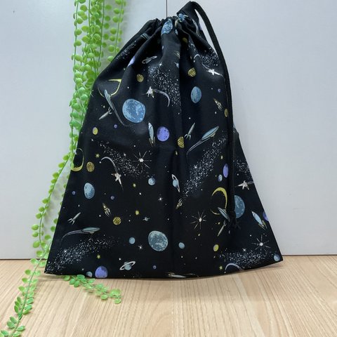  【オーダー】3色から 選べる❗️サイズ 片ひも 両ひも【体操着袋】w30×35cm w35×40cm 大きめ トレーナーや長袖が入る 体操着袋体育着袋給食袋 ★ 黒 緑 青 宇宙柄 男の子 小学校