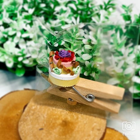 【1点もの】2 ケーキ ペーパー 磁石付きクリップ ハンドメイド クイリング