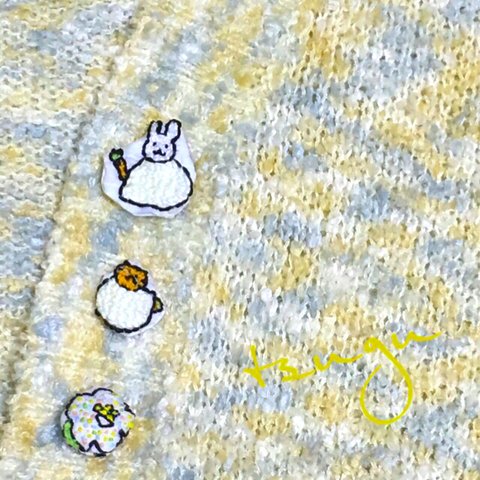 🌟送料無料   3種セットもちっネコ&うさぎ&お花  手縫い刺繍のワッペンアップリケ