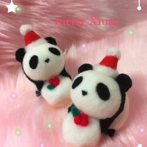 ふわぱんクリスマスばーじょん☆羊毛フェルトのふわふわパンダとクリスマスケーキ☆