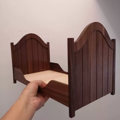 ミニチュア家具 木製 ベッド クルミ 姫系ベッド ドール用 1/6サイズ 1/12サイズ ドールハウス
