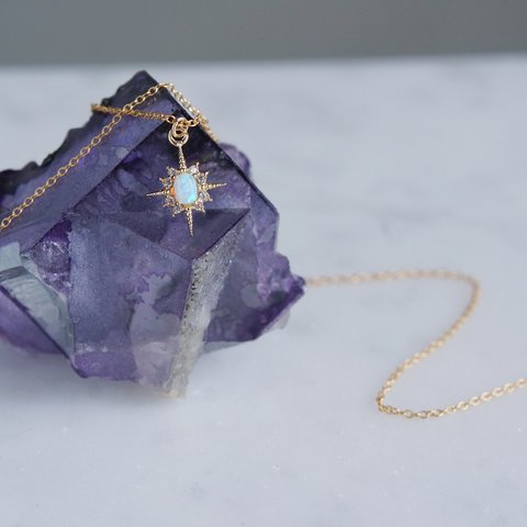 【14KGF】Opal Crystal Star CZ Necklace 
