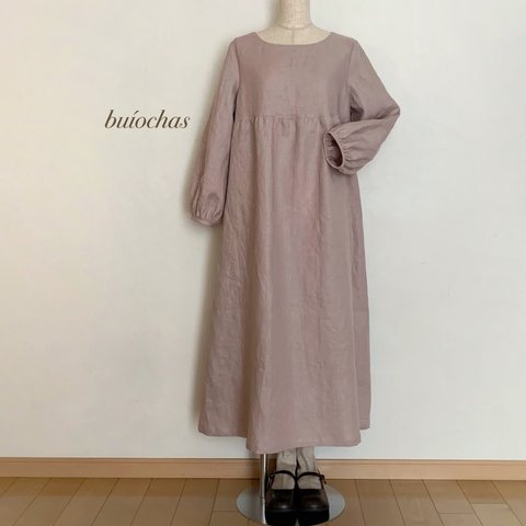 リネン 胸元切り替えワンピース(pink beige)